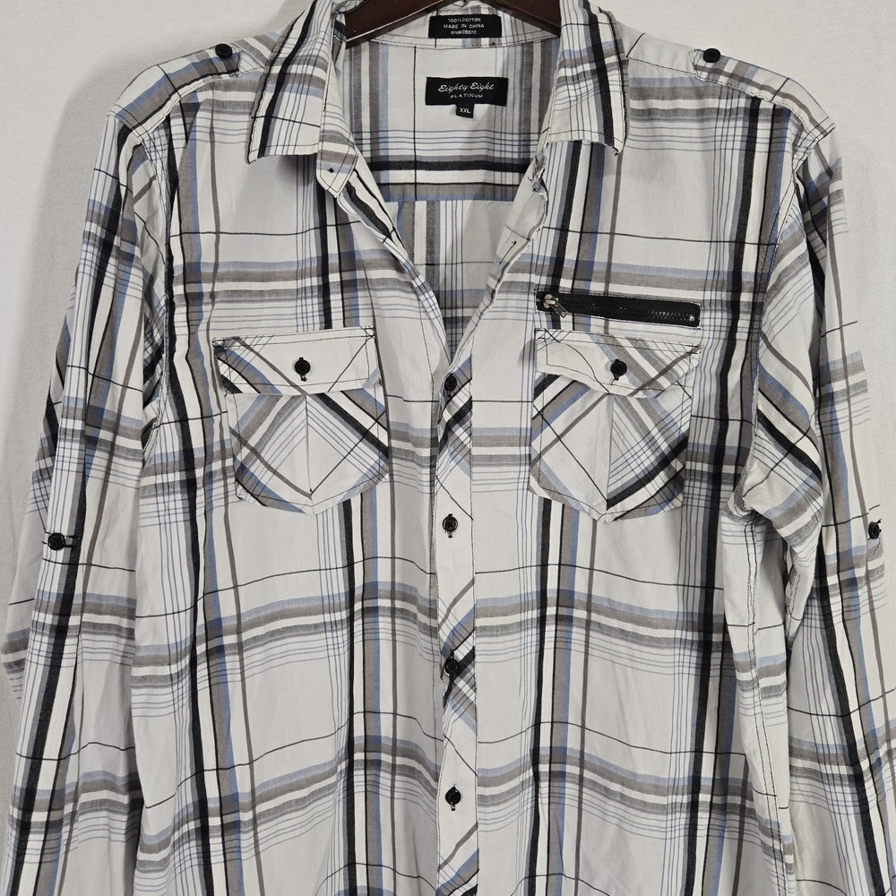 Eighty Eight Platinum Long Sleeve Shirt Mens XXL 100% Cotton Plaid White Black